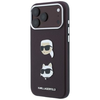 Etui Karl Lagerfeld Saffiano with Karl & Choupette Heads Pins & Logo do iPhone 18 Pro / 17 Pro burgundowy