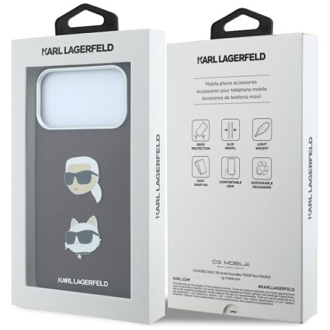 Etui Karl Lagerfeld Saffiano with Karl & Choupette Heads Pins & Logo do iPhone 18 Pro / 17 Pro burgundowy