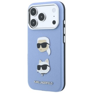 Etui Karl Lagerfeld Saffiano with Karl & Choupette Heads Pins & Logo do iPhone 18 Pro Max / 17 Pro Max jasnoniebieski