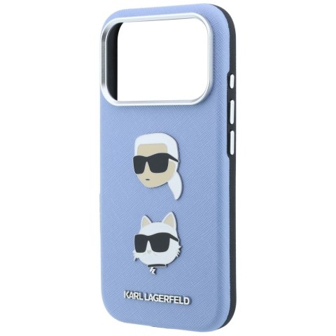 Etui Karl Lagerfeld Saffiano with Karl & Choupette Heads Pins & Logo do iPhone 18 Pro Max / 17 Pro Max jasnoniebieski