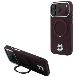 Etui Karl Lagerfeld with Ring Stand 360 Choupette Head Pin MagSafe do iPhone 18 Pro / 17 Pro burgundowy