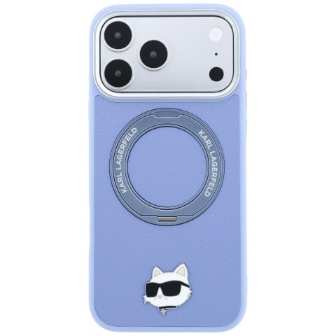 Etui Karl Lagerfeld with Ring Stand 360 Choupette Head Pin MagSafe do iPhone 18 Pro / 17 Pro jasnoniebieski
