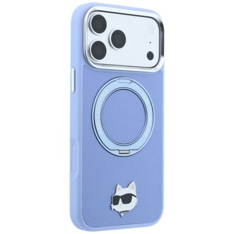 Etui Karl Lagerfeld with Ring Stand 360 Choupette Head Pin MagSafe do iPhone 18 Pro / 17 Pro jasnoniebieski