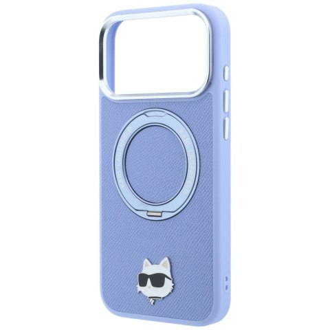Etui Karl Lagerfeld with Ring Stand 360 Choupette Head Pin MagSafe do iPhone 18 Pro / 17 Pro jasnoniebieski