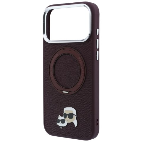 Etui Karl Lagerfeld with Ring Stand 360 Karl & Choupette Heads Pin MagSafe do iPhone 18 Pro / 17 Pro burgundowy