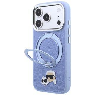 Etui Karl Lagerfeld with Ring Stand 360 Karl & Choupette Heads Pin MagSafe do iPhone 18 Pro / 17 Pro jasnoniebieski