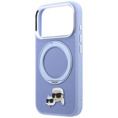 Etui Karl Lagerfeld with Ring Stand 360 Karl & Choupette Heads Pin MagSafe do iPhone 18 Pro / 17 Pro jasnoniebieski