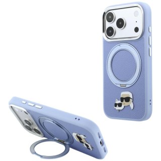 Etui Karl Lagerfeld with Ring Stand 360 Karl & Choupette Heads Pin MagSafe do iPhone 18 Pro Max / 17 Pro Max jasnoniebieski