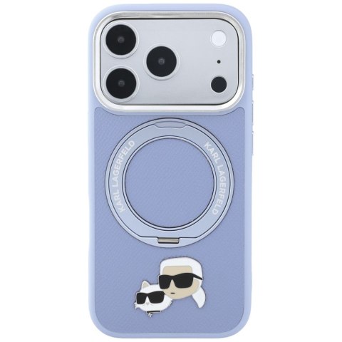 Etui Karl Lagerfeld with Ring Stand 360 Karl & Choupette Heads Pin MagSafe do iPhone 18 Pro Max / 17 Pro Max jasnoniebieski