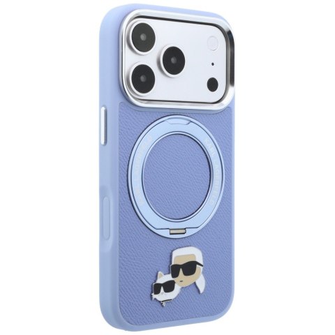 Etui Karl Lagerfeld with Ring Stand 360 Karl & Choupette Heads Pin MagSafe do iPhone 18 Pro Max / 17 Pro Max jasnoniebieski