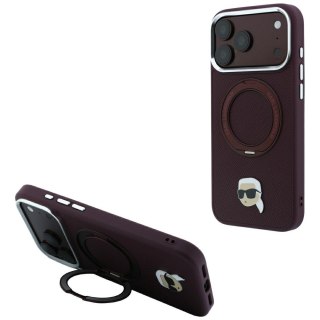 Etui Karl Lagerfeld with Ring Stand 360 Karl Head Pin MagSafe do iPhone 18 Pro / 17 Pro burgundowy