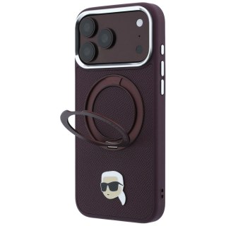 Etui Karl Lagerfeld with Ring Stand 360 Karl Head Pin MagSafe do iPhone 18 Pro / 17 Pro burgundowy