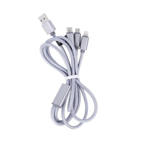 Maxlife kabel 3w1 USB - Lightning + USB-C + microUSB 1,0 m 2,1A szary nylonowy Maxlife kabel 3w1 USB - Lightning + USB-C + microUSB 1,0 m 2,1A szary nylonowy