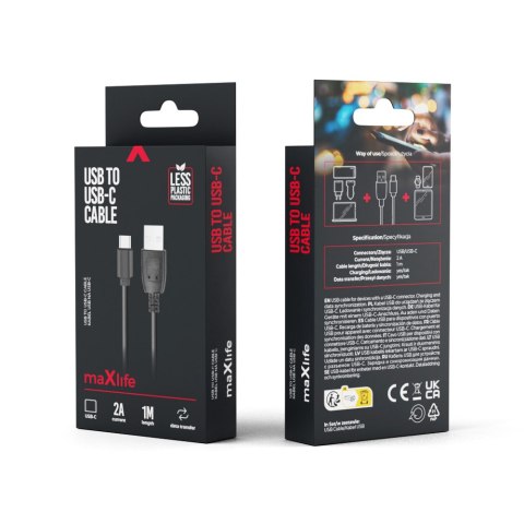 Maxlife kabel USB - USB-C 1,0 m 2A czarny