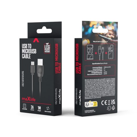 Maxlife kabel USB - microUSB 1,0 m 2A czarny Maxlife kabel USB - microUSB 1,0 m 2A czarny