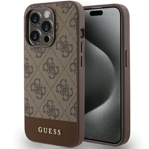 Guess nakładka do iPhone 15 Pro 6,1" GUHCP15LG4GLBR brązowa HC PC/TPU 4G PU BOTTOM STRIPE