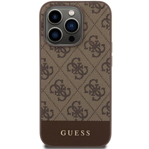 Guess nakładka do iPhone 15 Pro 6,1" GUHCP15LG4GLBR brązowa HC PC/TPU 4G PU BOTTOM STRIPE