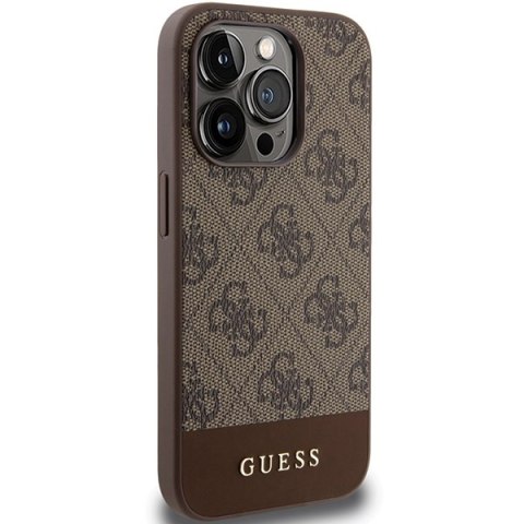 Guess nakładka do iPhone 15 Pro 6,1" GUHCP15LG4GLBR brązowa HC PC/TPU 4G PU BOTTOM STRIPE