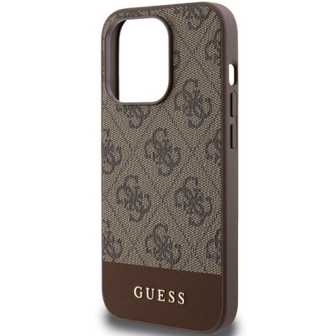 Guess nakładka do iPhone 15 Pro 6,1" GUHCP15LG4GLBR brązowa HC PC/TPU 4G PU BOTTOM STRIPE