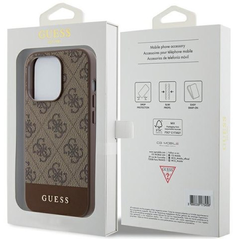 Guess nakładka do iPhone 15 Pro 6,1" GUHCP15LG4GLBR brązowa HC PC/TPU 4G PU BOTTOM STRIPE