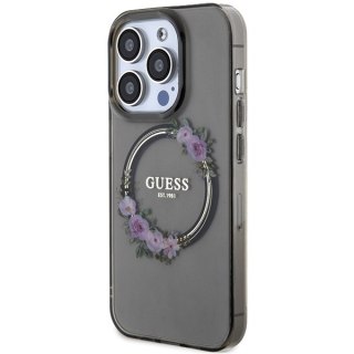 Guess nakładka do iPhone 15 Pro 6,1" GUHMP15LHFWFCK czarna HC MAGSAFE IML FLOWERS WREATH