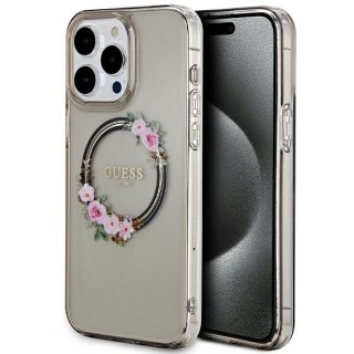 Guess nakładka do iPhone 15 Pro Max 6,7" GUHMP15XHFWFCK czarna HC MAGSAFE IML FLOWERS WREATH