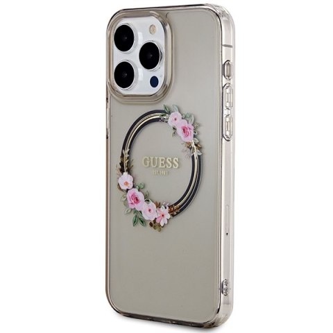 Guess nakładka do iPhone 15 Pro Max 6,7" GUHMP15XHFWFCK czarna HC MAGSAFE IML FLOWERS WREATH
