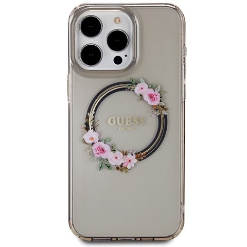Guess nakładka do iPhone 15 Pro Max 6,7" GUHMP15XHFWFCK czarna HC MAGSAFE IML FLOWERS WREATH