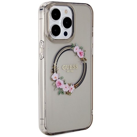 Guess nakładka do iPhone 15 Pro Max 6,7" GUHMP15XHFWFCK czarna HC MAGSAFE IML FLOWERS WREATH
