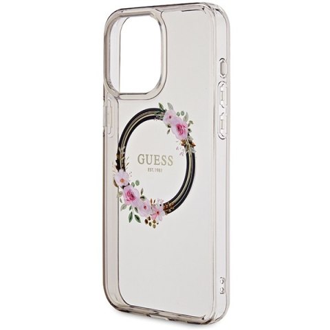 Guess nakładka do iPhone 15 Pro Max 6,7" GUHMP15XHFWFCK czarna HC MAGSAFE IML FLOWERS WREATH