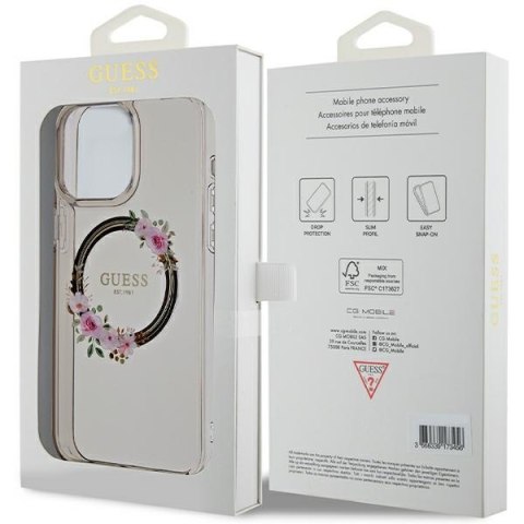 Guess nakładka do iPhone 15 Pro Max 6,7" GUHMP15XHFWFCK czarna HC MAGSAFE IML FLOWERS WREATH