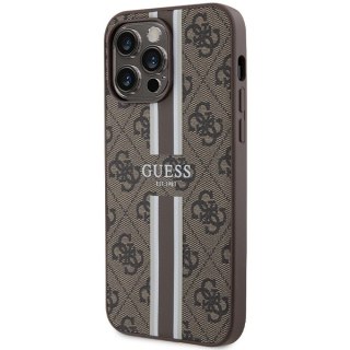 Guess nakładka do iPhone 15 Pro Max 6,7" GUHMP15XP4RPSW brązowa HC MAGSAFE 4G PRINTED STRIPES