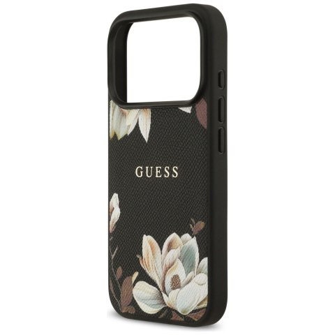 Guess nakładka Grained Flowers Classic Logo MagSafe do iPhone 17 Pro czarna