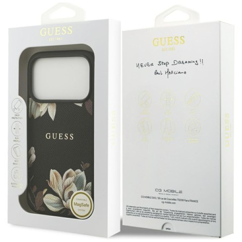 Guess nakładka Grained Flowers Classic Logo MagSafe do iPhone 17 Pro czarna