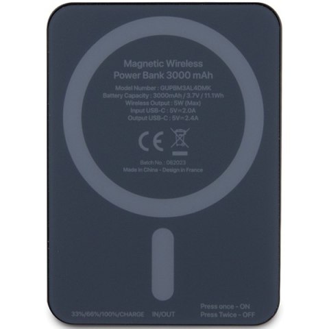 Guess power bank indukcyjny 5W GUPBM3AL4DMK 3000mAh czarny MagSafe 4G Strassed Metal Logo