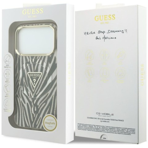 Etui Guess IML Zebra Glitter Triangle Logo MagSafe do iPhone 18 Pro Max / 17 Pro Max złoty