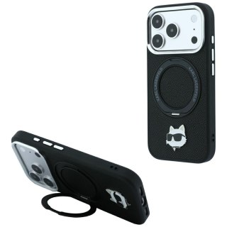 Etui Karl Lagerfeld with Ring Stand 360 Choupette Head Pin MagSafe do iPhone 18 Pro / 17 Pro czarny