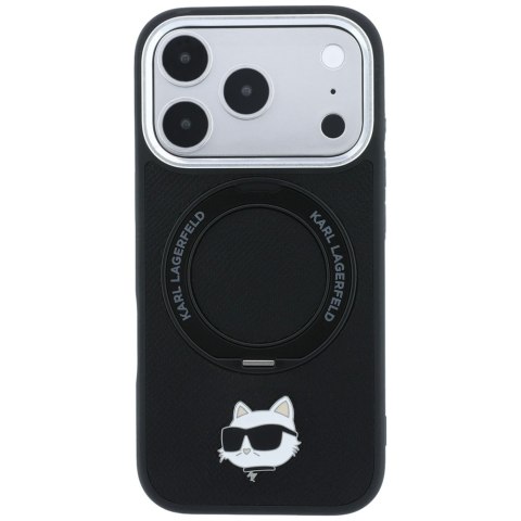Etui Karl Lagerfeld with Ring Stand 360 Choupette Head Pin MagSafe do iPhone 18 Pro / 17 Pro czarny