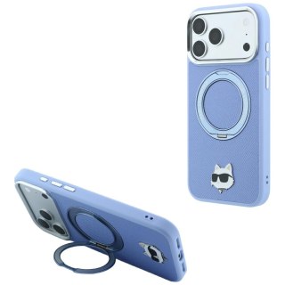Etui Karl Lagerfeld with Ring Stand 360 Choupette Head Pin MagSafe do iPhone 18 Pro Max / 17 Pro Max jasnoniebieski