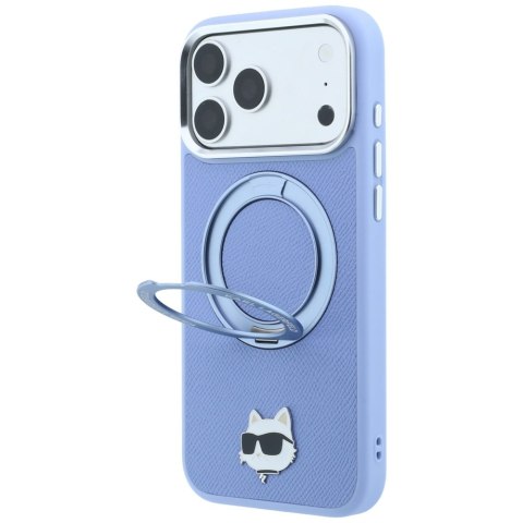 Etui Karl Lagerfeld with Ring Stand 360 Choupette Head Pin MagSafe do iPhone 18 Pro Max / 17 Pro Max jasnoniebieski