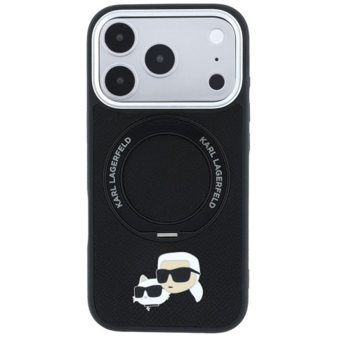 Etui Karl Lagerfeld with Ring Stand 360 Karl Choupette Heads Pin MagSafe do iPhone 18 Pro / 17 Pro czarny