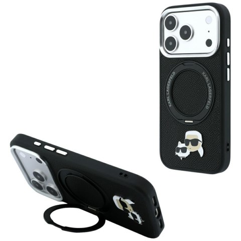 Etui Karl Lagerfeld with Ring Stand 360 Karl Choupette Heads Pin MagSafe do iPhone 18 Pro Max / 17 Pro Max czarny