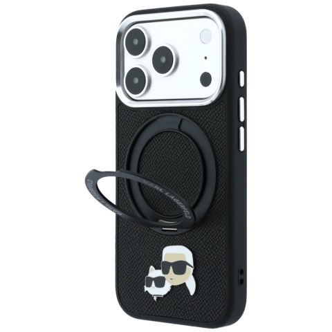 Etui Karl Lagerfeld with Ring Stand 360 Karl Choupette Heads Pin MagSafe do iPhone 18 Pro Max / 17 Pro Max czarny
