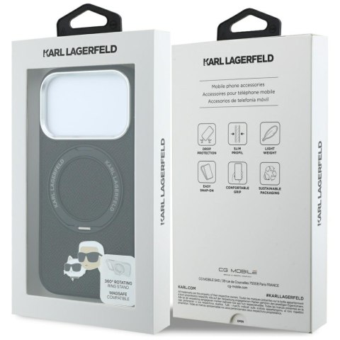 Etui Karl Lagerfeld with Ring Stand 360 Karl Choupette Heads Pin MagSafe do iPhone 18 Pro Max / 17 Pro Max czarny