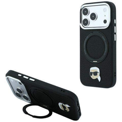 Etui Karl Lagerfeld with Ring Stand 360 Karl Head Pin MagSafe do iPhone 18 Pro / 17 Pro czarny
