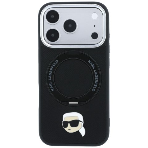 Etui Karl Lagerfeld with Ring Stand 360 Karl Head Pin MagSafe do iPhone 18 Pro / 17 Pro czarny