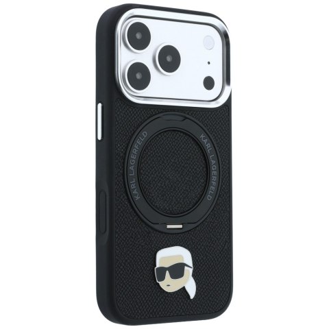 Etui Karl Lagerfeld with Ring Stand 360 Karl Head Pin MagSafe do iPhone 18 Pro / 17 Pro czarny