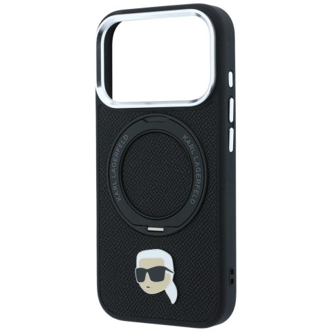Etui Karl Lagerfeld with Ring Stand 360 Karl Head Pin MagSafe do iPhone 18 Pro / 17 Pro czarny