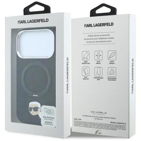 Etui Karl Lagerfeld with Ring Stand 360 Karl Head Pin MagSafe do iPhone 18 Pro / 17 Pro czarny