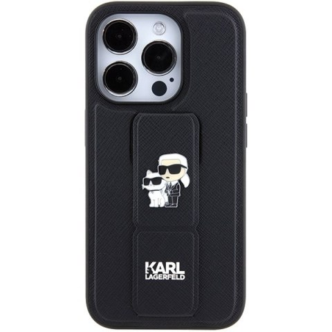 Karl Lagerfeld nakładka do iPhone 15 Pro Max 6,7" KLHCP15XGSAKCPK czarna HC GRIPSTAND SAFFIANO KC PINS